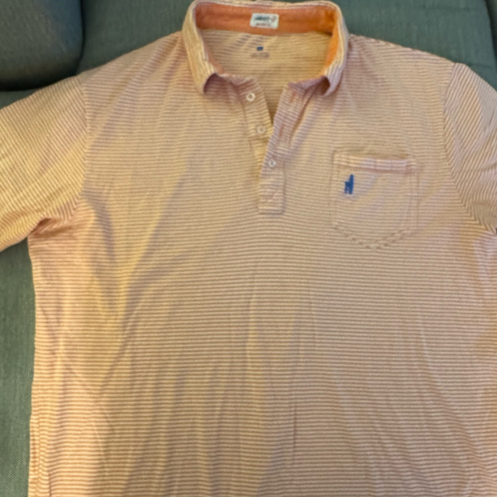 Johnnie O orange/white striped polo, men’s large
